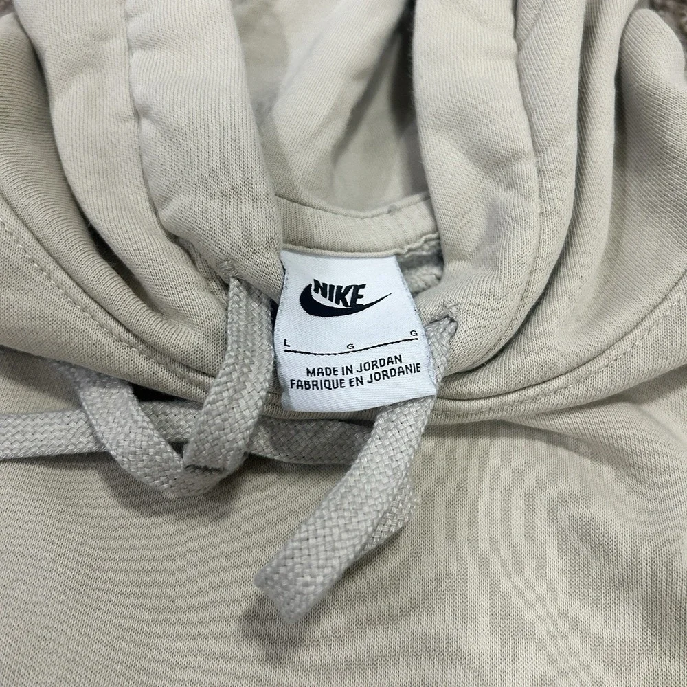 Nike Sweatshirt Womens Large Beige Pullover Hoodie Cropped Oversize Fit Swoosh